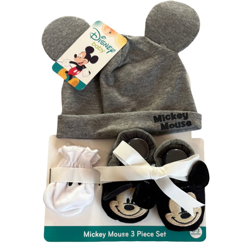 Disney Baby Mickey Mouse 3-Piece Set Hat Mittens Booties Infant 0-3M NWT